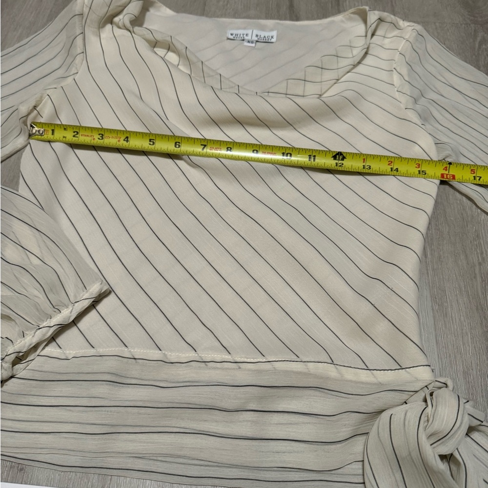 White House Black Market Off White Long Sleeve Top Sheer Sleeves Waist Tie - XS - Picture 5 of 12